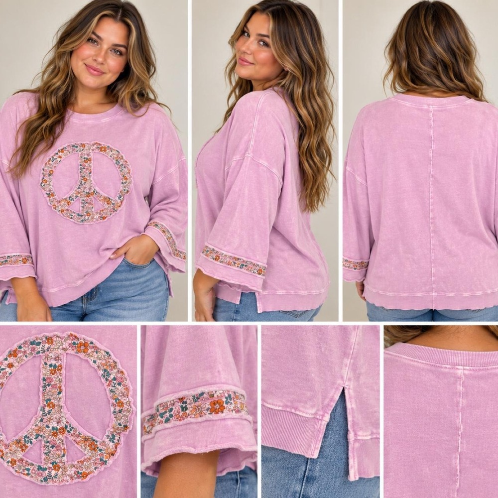 Easel Pink Floral Peace Sign Sweatshirt 🌸🩷